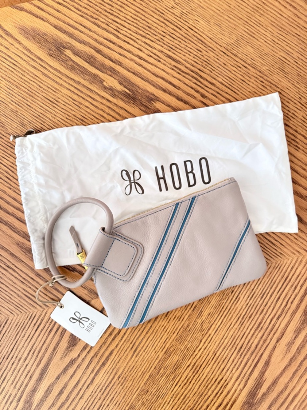 HOBO Sable Wristlet Clutch - Taupe & Blue Leather